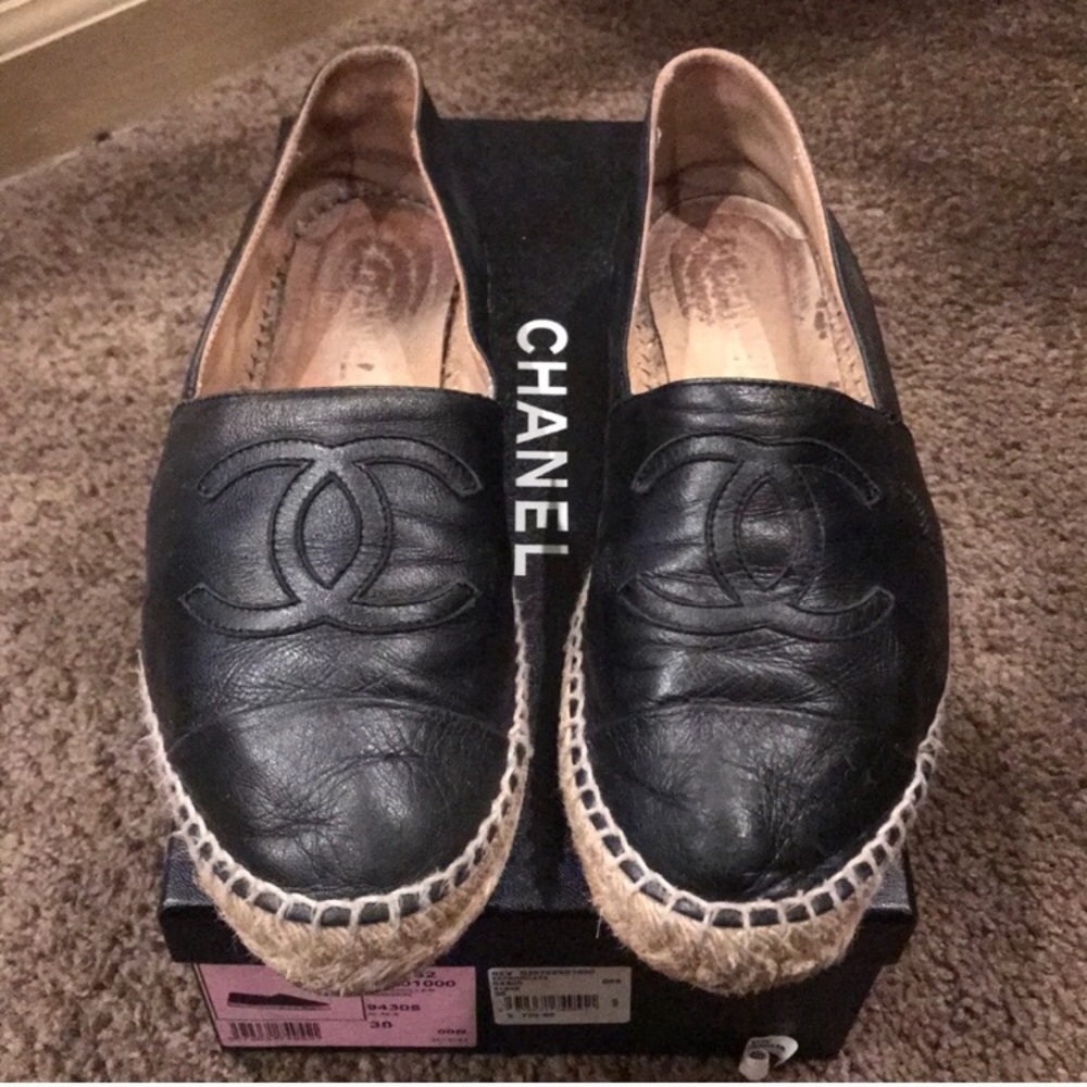 Chanel lambskin espadrilles size 8 AUTHENTIC